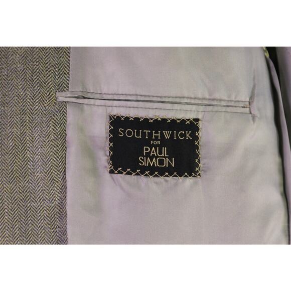 Southwick for Paul Simon Blue/Gold Herringbone Silk 2-Btn Sportcoat Blazer 42R - Picture 7 of 8